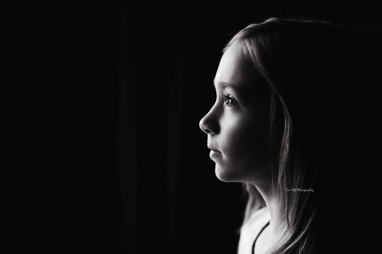 Profile of a child in black and white. Midland, Michigan Photographer
