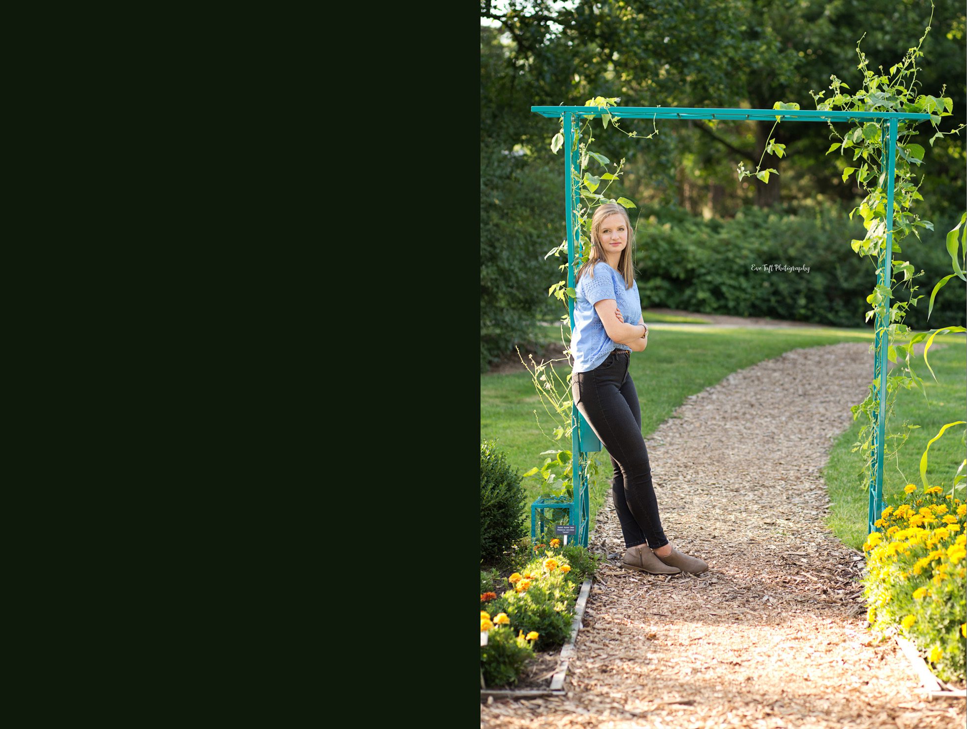 Senior girl leaning outside for her high school photos | Dow Gardens Photographer Eve Tuft