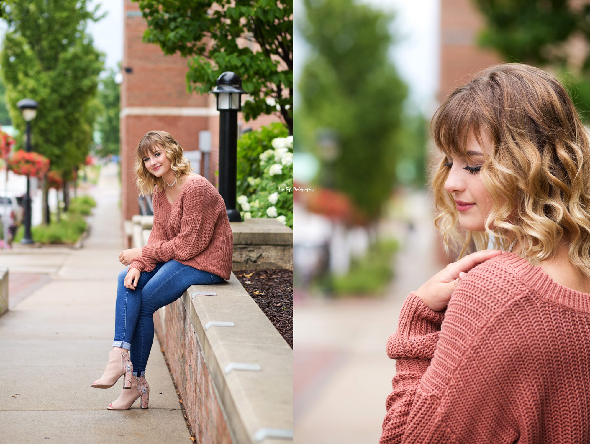 Senior girl in Downtown Midland, Michigan posing near the street