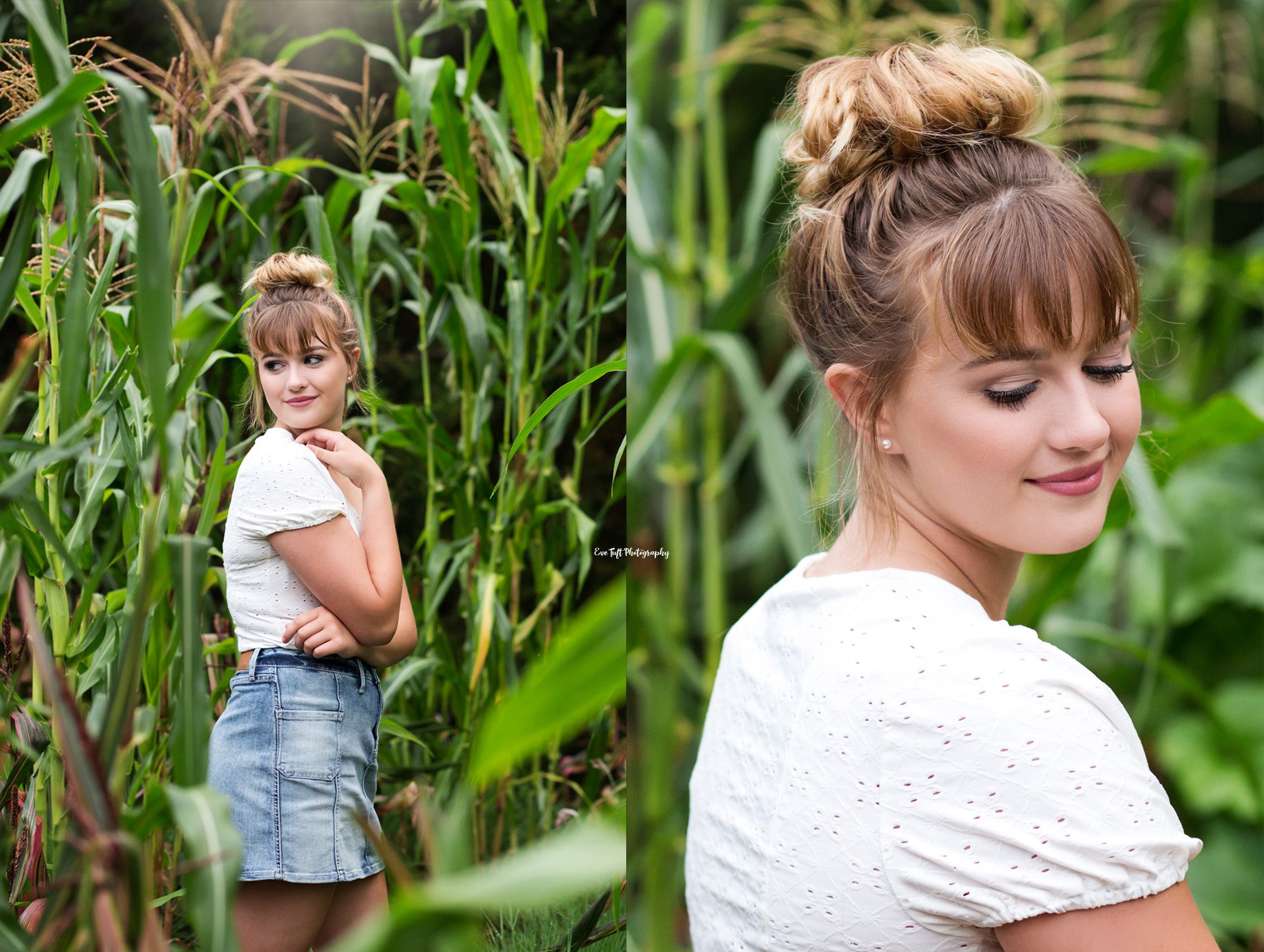 Dow High Senior girl standing in a field of corn for her senior session | Michigan Senior Portrait Photographer
