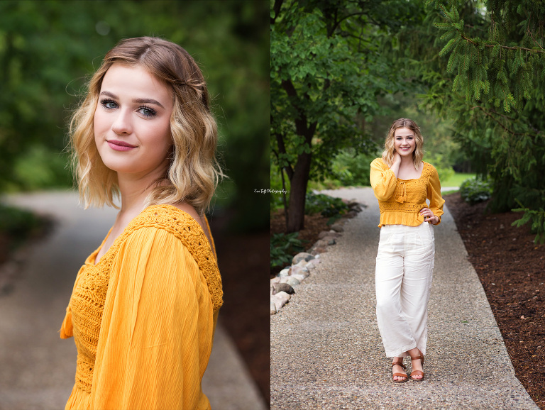 Senior girl standing up on a walkway at Dow Gardens | Portrait Photographer