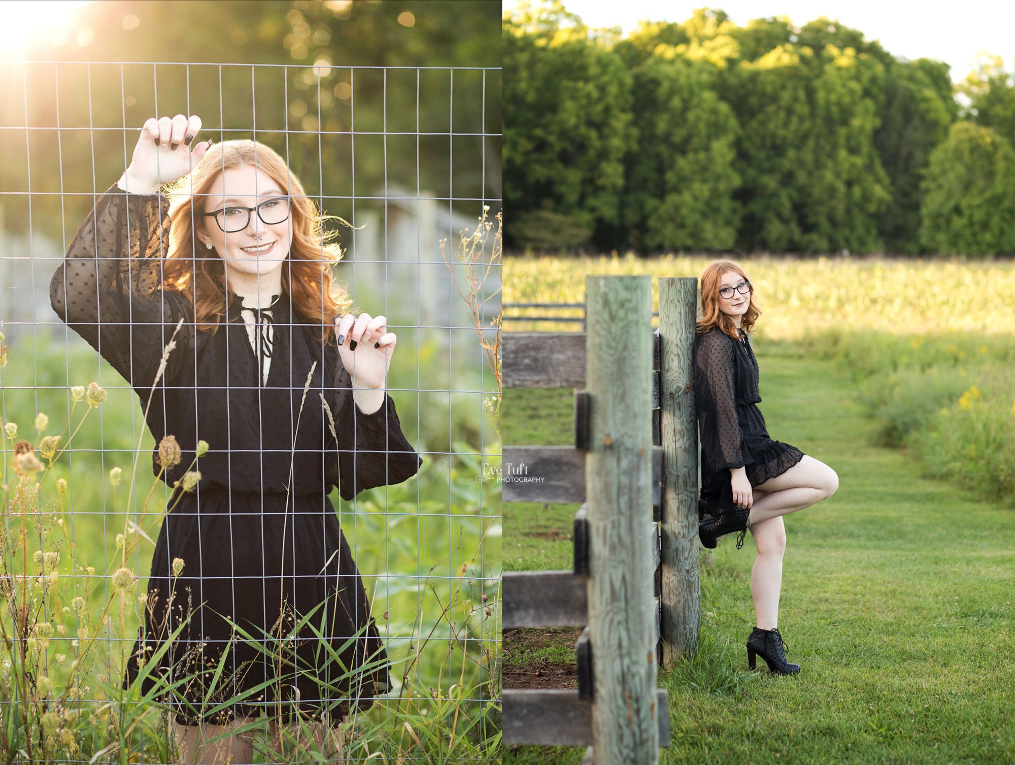 A senior girl leans against a fence outside in some fields | Michigan senior photographer
