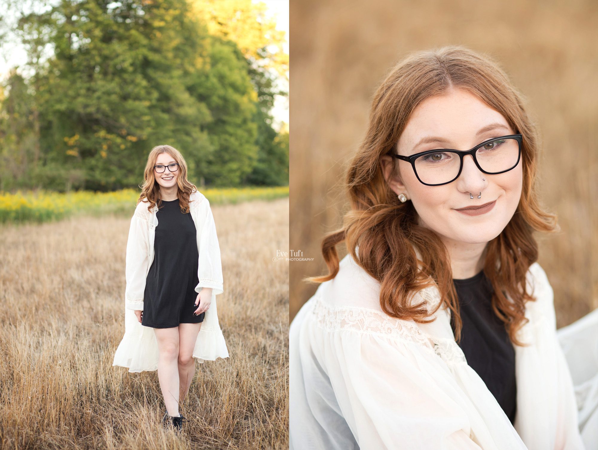 A teenage girl walks in fields at the Chippewa Nature Center in Midland, MI | Senior Photographer in Michigan