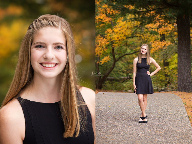 Beautiful blond senior and drum major poses on a pathway at Dow Gardens for her senior shoot | Midland, MI senior photographers