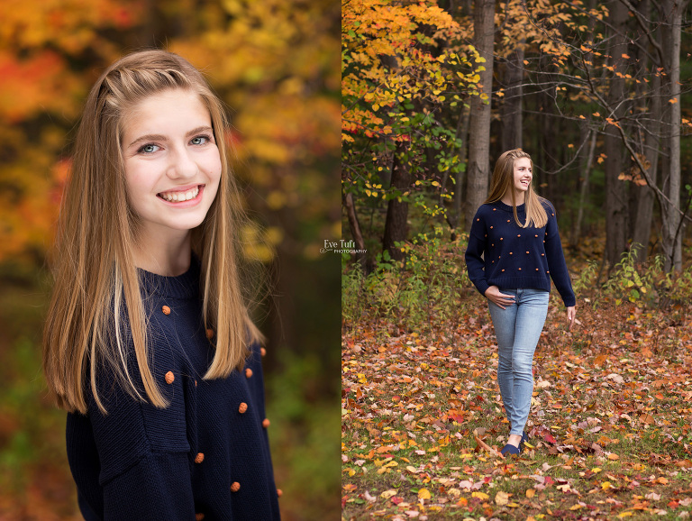 Senior girl walksin around City Forest in the fall for her senior session | Midland, MI Senior Photographers