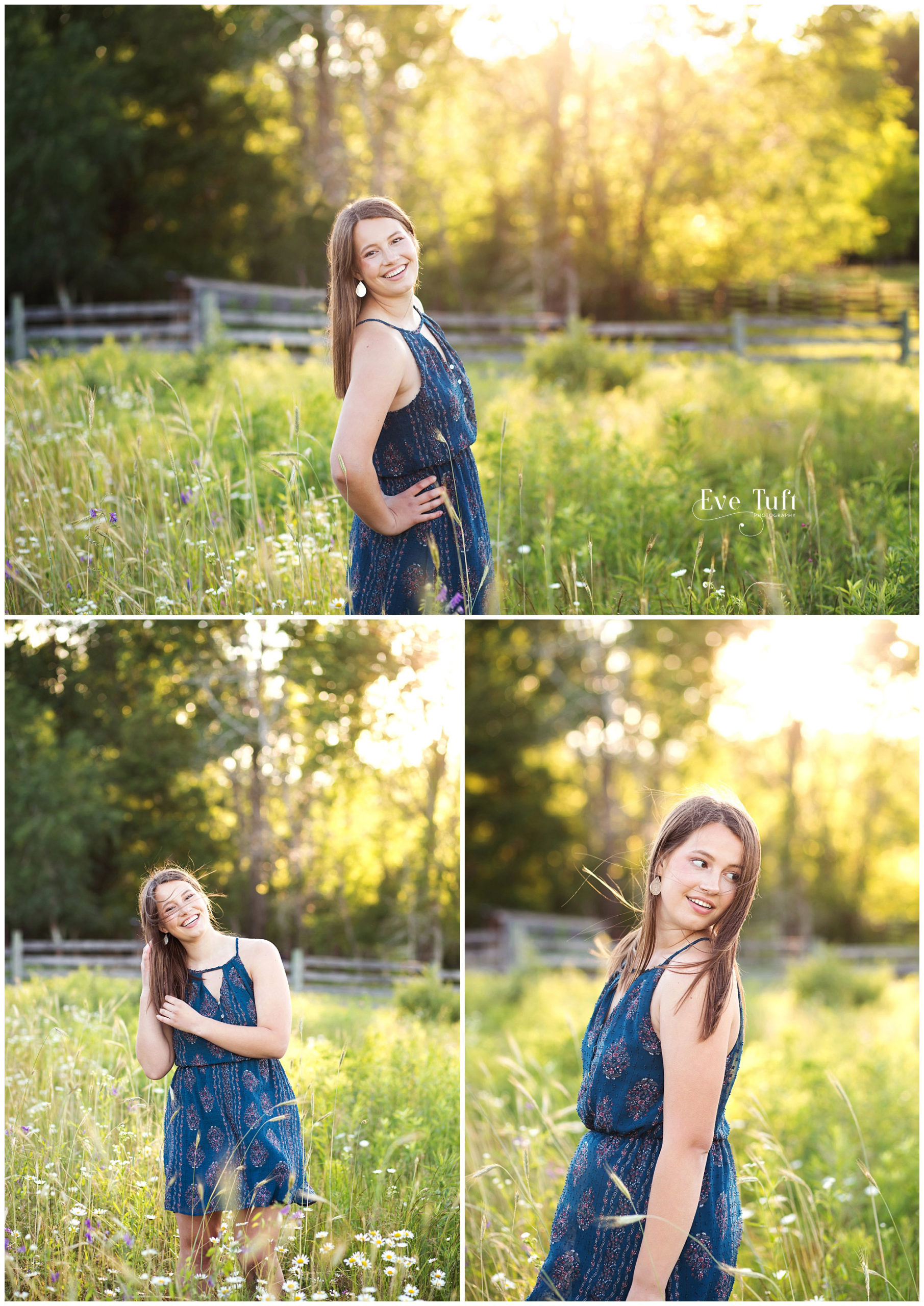 Senior girl stands outside near a fence and barn and in wildflowers | Midland, Michigan Senior Photographers