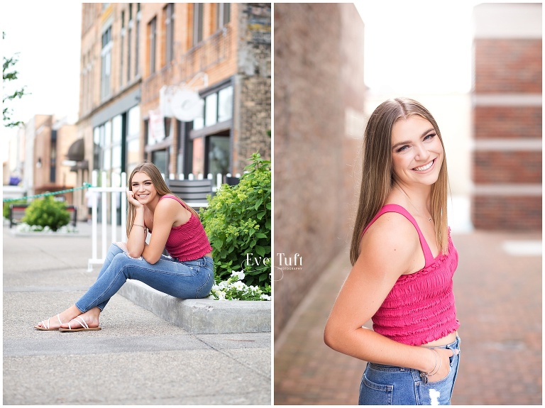 A beautiful senior girl poses in an alleywall for her urban session in Michigan | Senior Photographer in Midland, MI