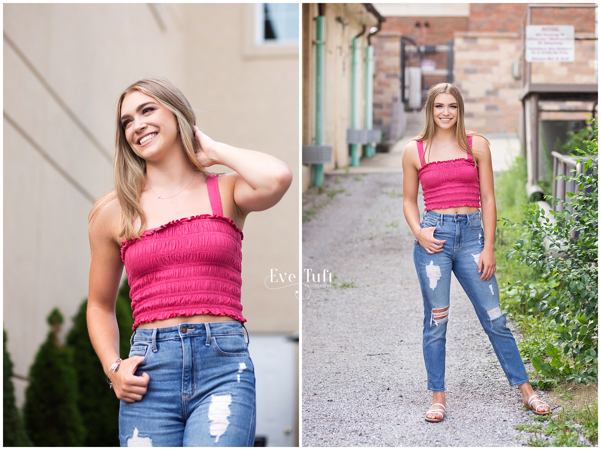 A teen poses in a grungy alley for her urban senior session in Midland | Saginaw Senior Photographer in Michigan