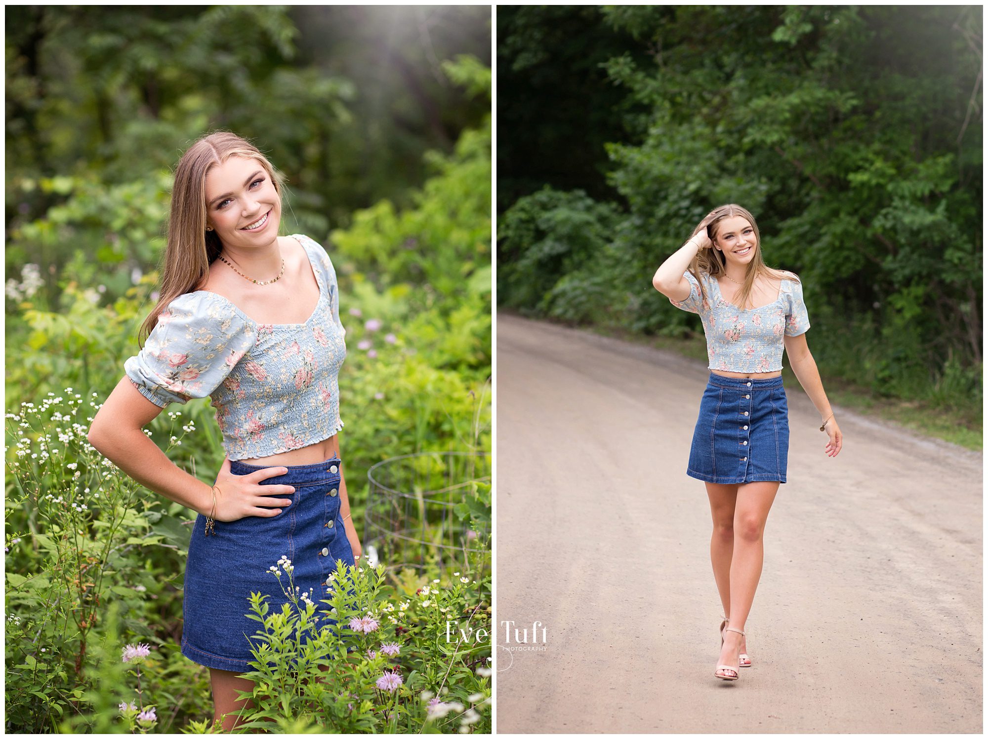 Beautiful senior walks along a dirt road at CNC | Senior Photographers in Midland, MI