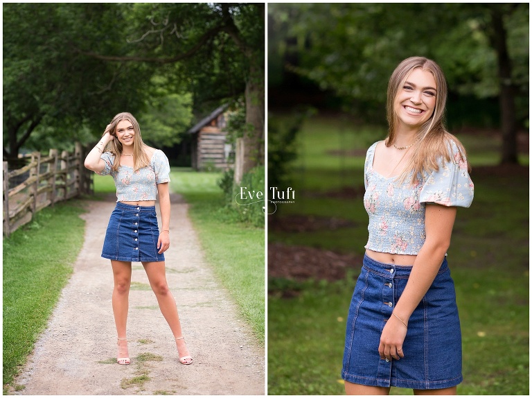 Senior girl tries twirling for her session near a barn outside | Midland, Michigan Senior Photographers