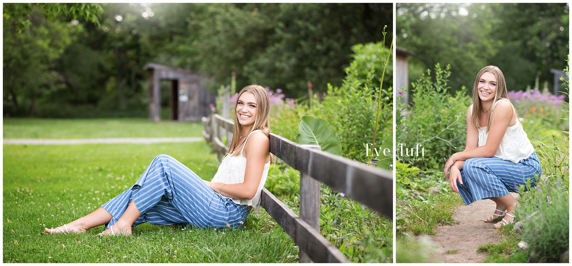 Senior young woman sits near a wooden fence for her session | Senior Photographers in Saginaw, MI