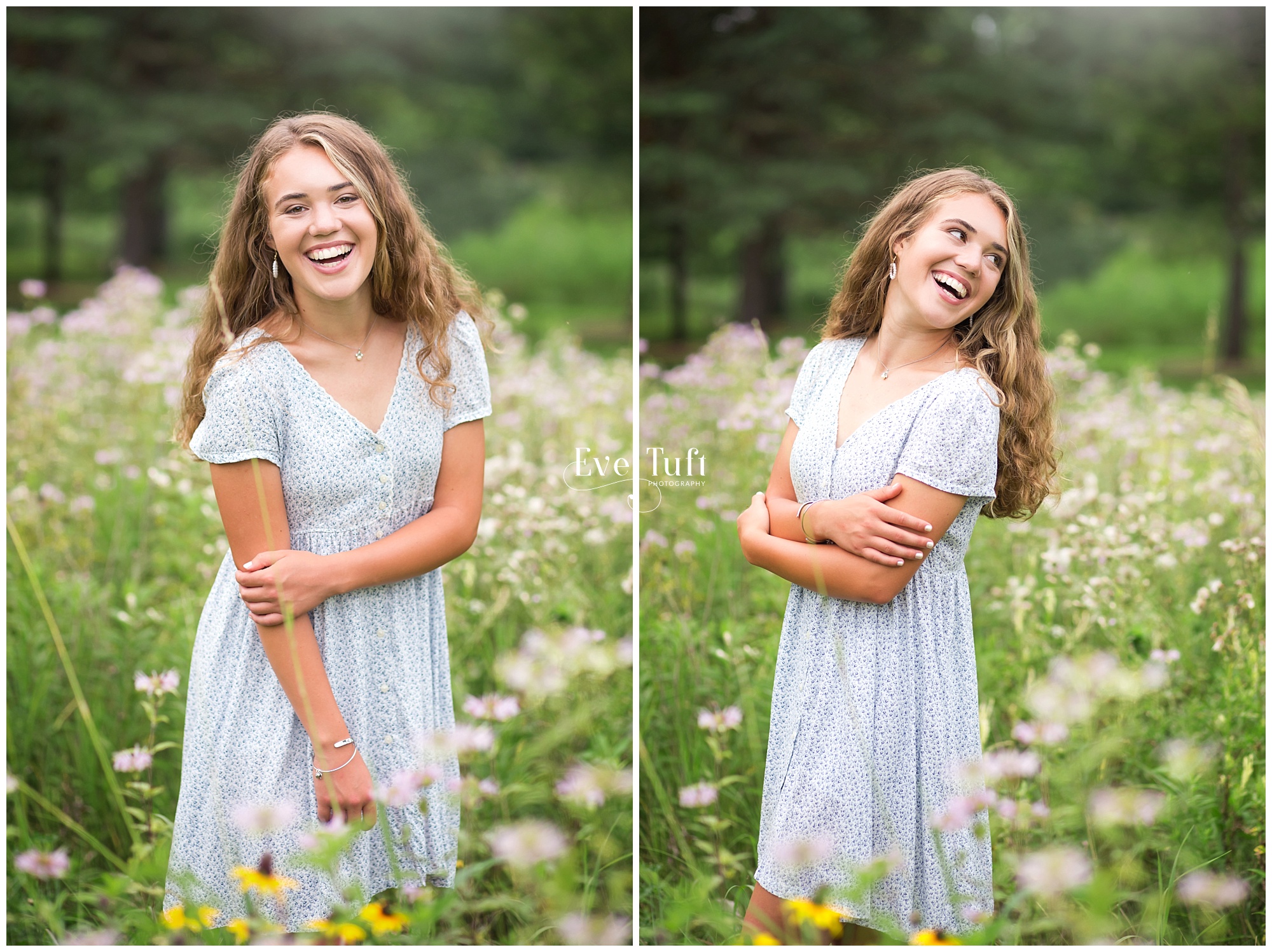 A teen stands in a field of flowers for her senior session | Photographers in Midland, Michigan