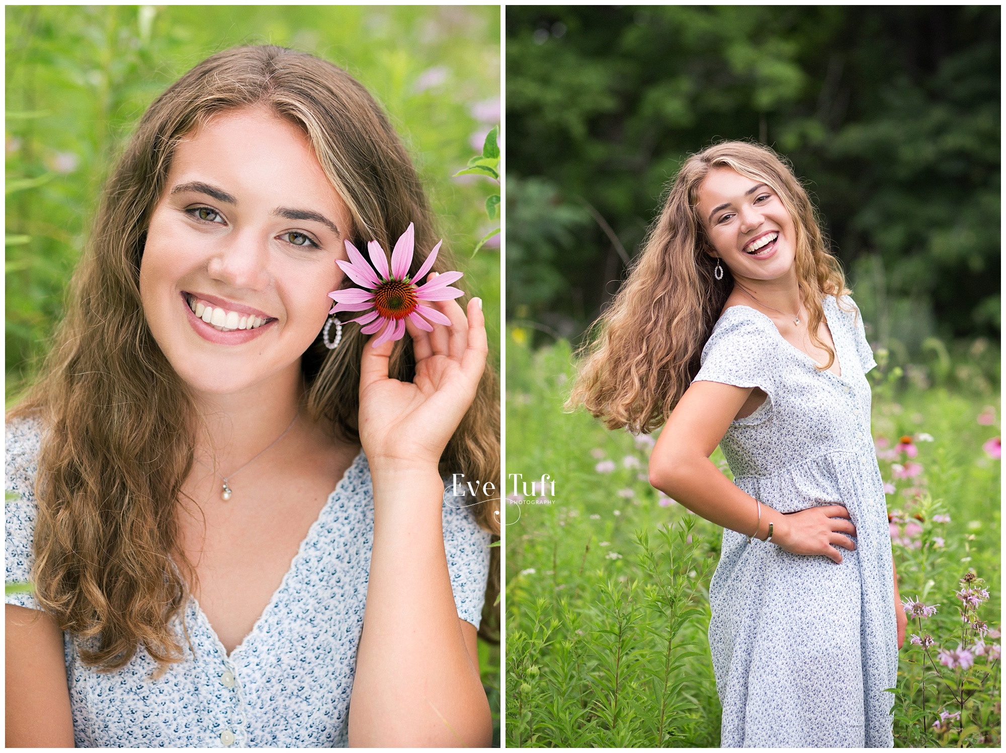 A teen laughs in a field of flowers | Midland, MI senior photographers