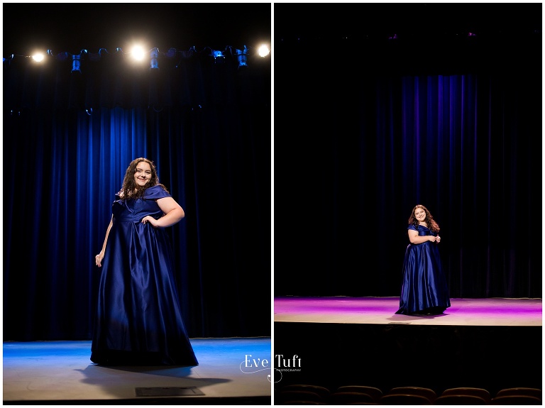 A senior girl stands on stage in a theater | Senior Photographer, Midland, Michigan