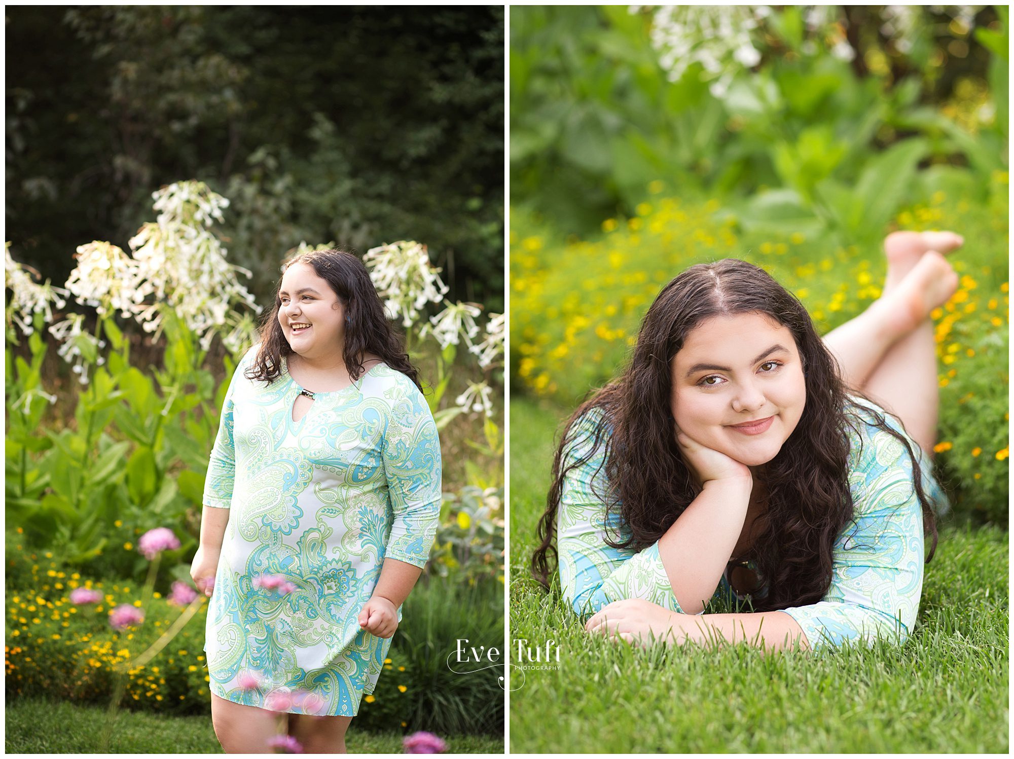 A senior lies down on the grass in Dow Gardens for her session | Midland, Michigan Senior Portraits