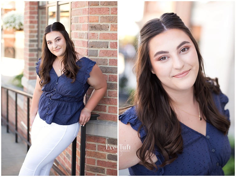 Simple and stunning senior girl leans up against a brick wall | Senior Photographers in Midland, Michigan