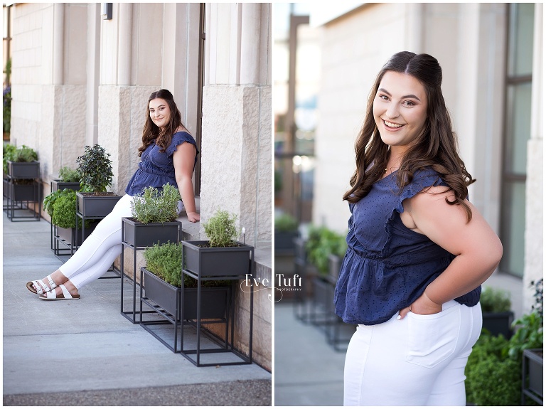 A senior girl leans against a wall outside for her session | Photographers in Midland, Michigan