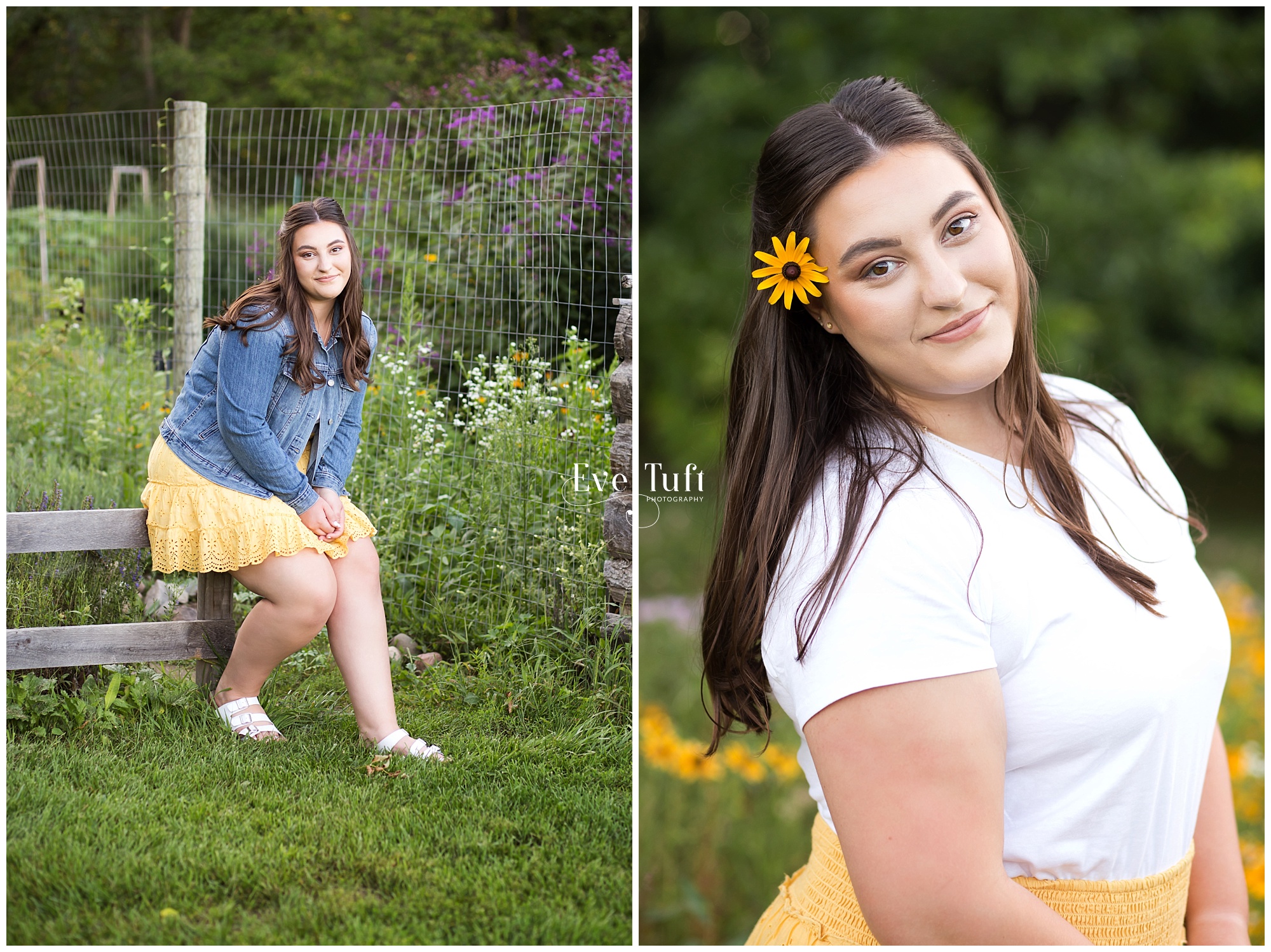 A seniot girl sits on a fence post outside at the Chippewa Nature Center for her session in Midland, MI