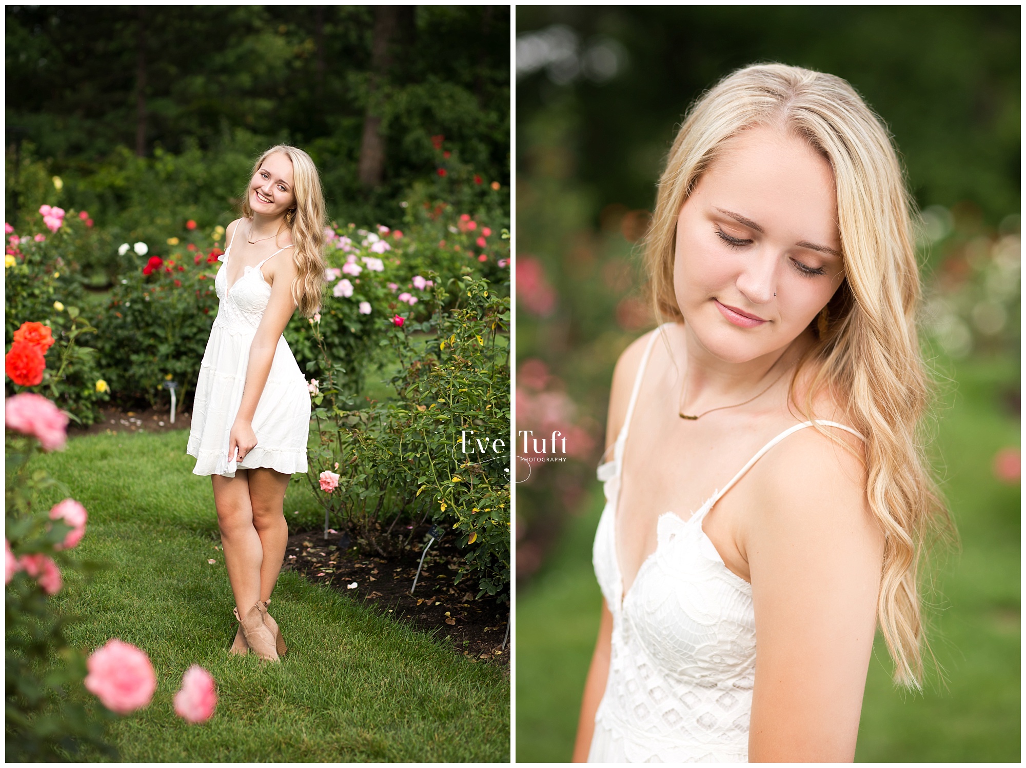 A teen twirls in a roses garden at Dow Gardens | Midland, MI senior photog