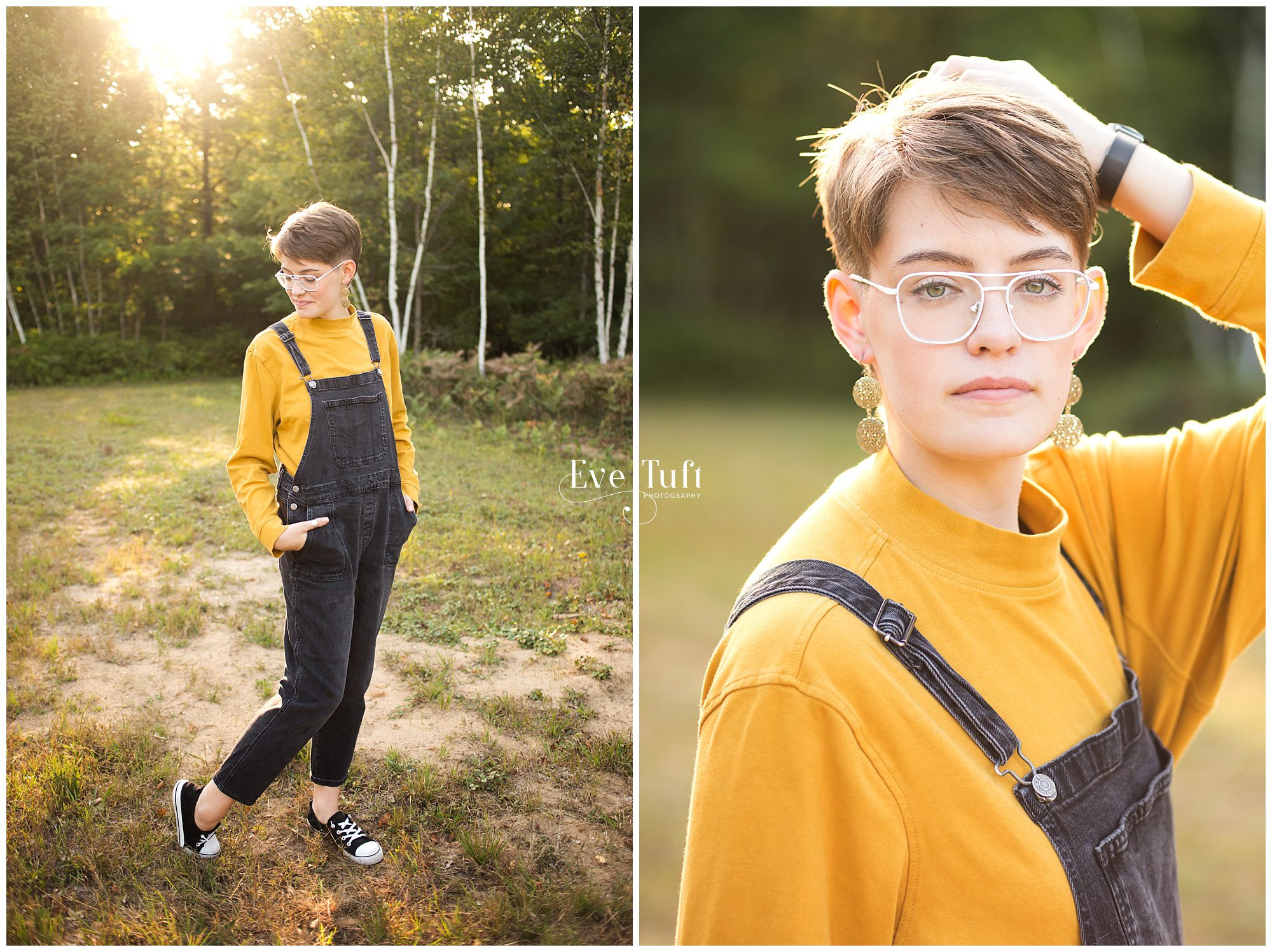 A teenage girl stands outside in the woods for her senior session | Photographers in Sanford, MI