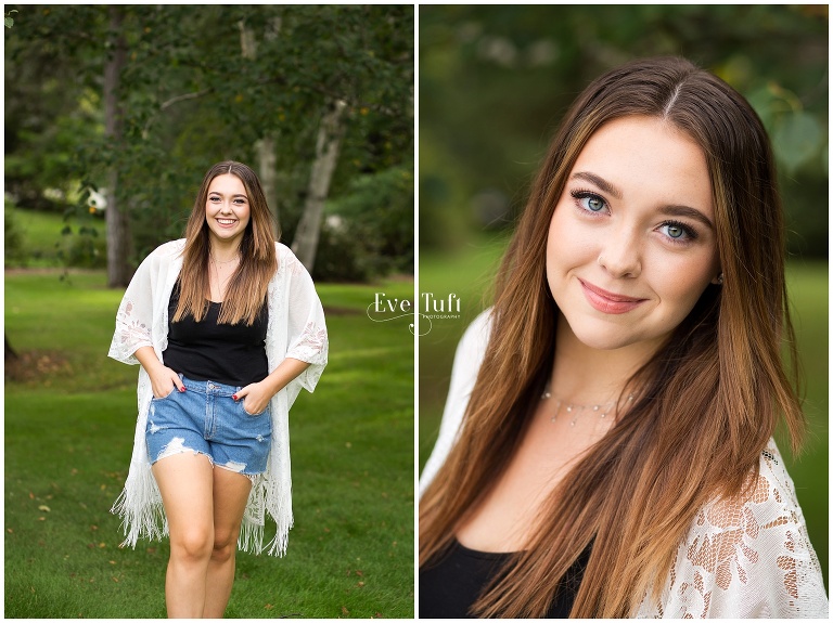 A woman walks to the camer and laughs | Midland, MI Dow Gardens Senior Photographer