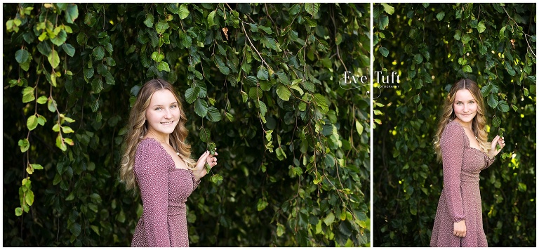 Beautiful teen stands in front of a viney tree outside at Dow Gardens | Midland, MI Senior Photographer