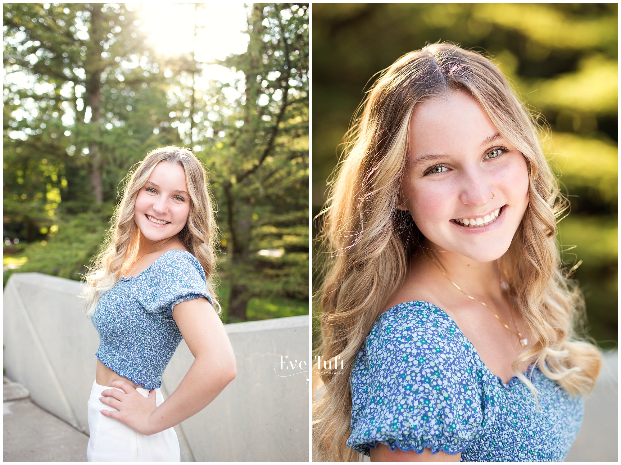 A senior stands on a bridge outside for her session with Eve Tuft Photography | High School Photographer in Midland, Michigan