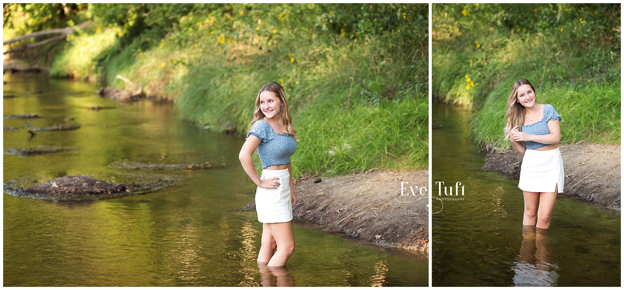 A senior stands in a river outside | High School Senior Photographer in Michigan