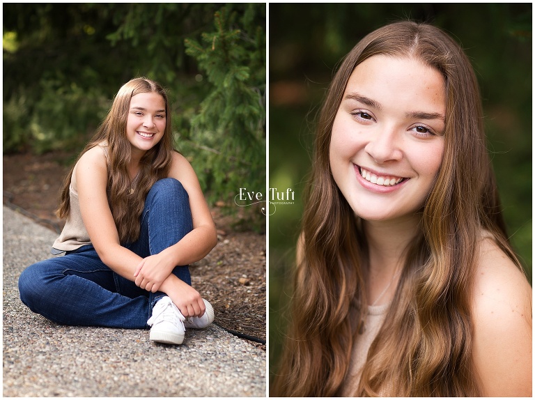 A soccer player sits on a pathway at Dow Gardens | Senior Sessions and Photographers Near Me