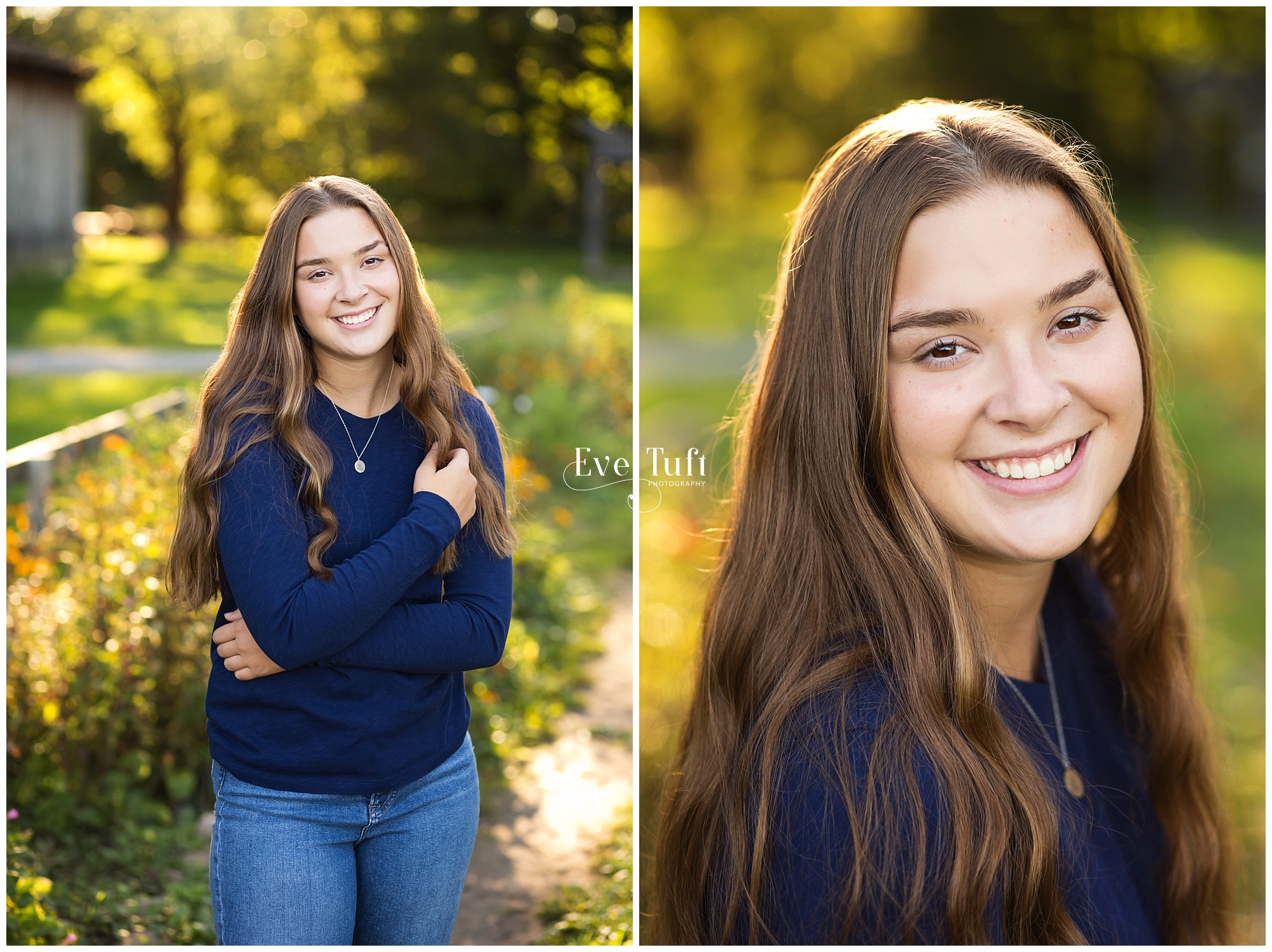 A beautiful teen stands outside in a garden at the CNC | Midland, Michigan Senior Photographer