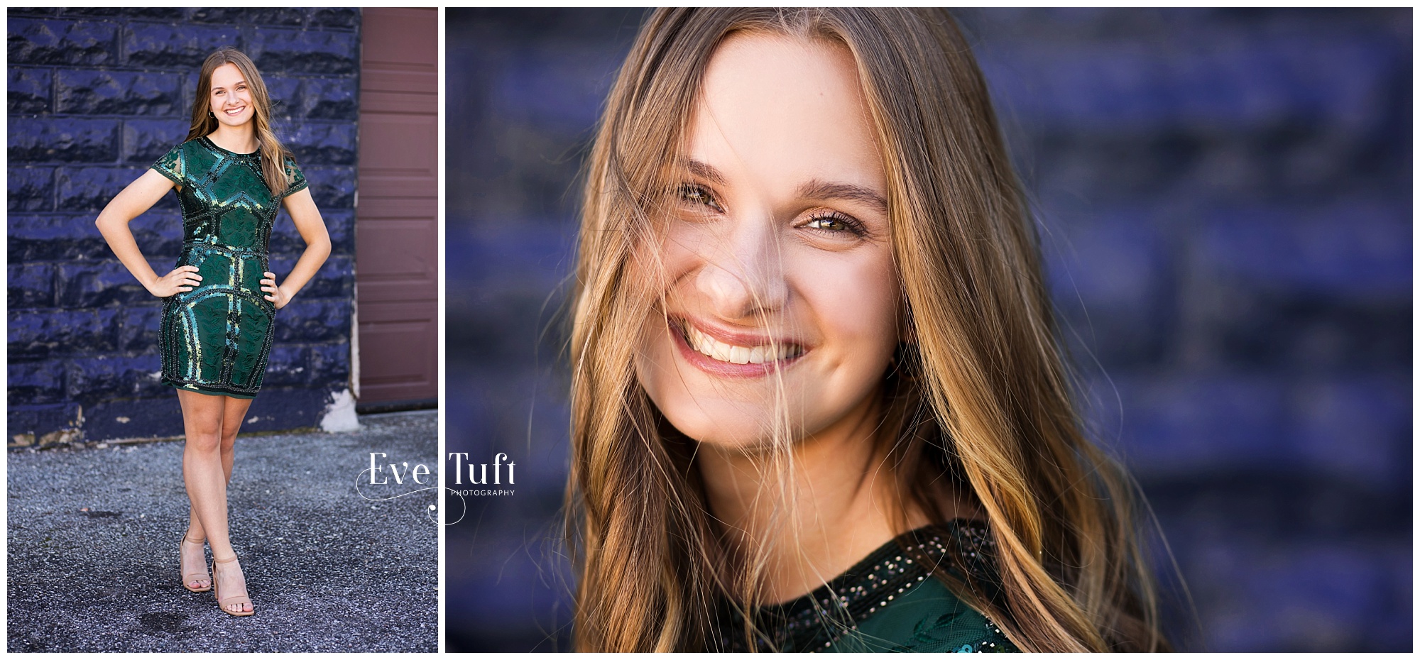 A teen in a green prom dress stands outside in Downtown Bay City | Michigan Senior Photographer
