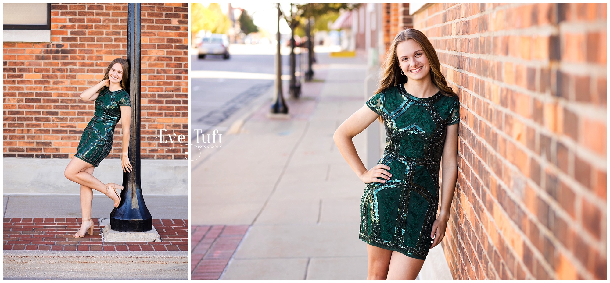 A teen leans against a lamppost outside in Downtown Bay City for her senior session | Bay City Photographer in Michigan