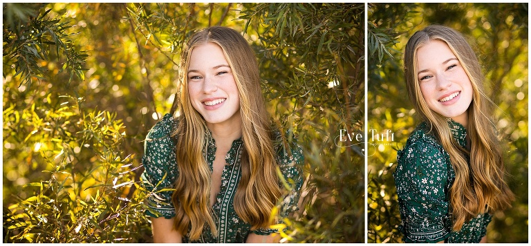 A senior girl peaks out of some bushes on her beachy location | Senior Photographers at Bay City State Park in MI