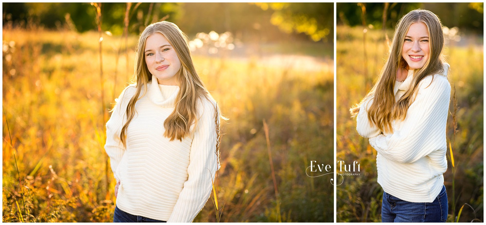 A senior stands in golden light in a field outside at the Chippewa Nature Center | Midland, Michigan Senior Photorgraphers