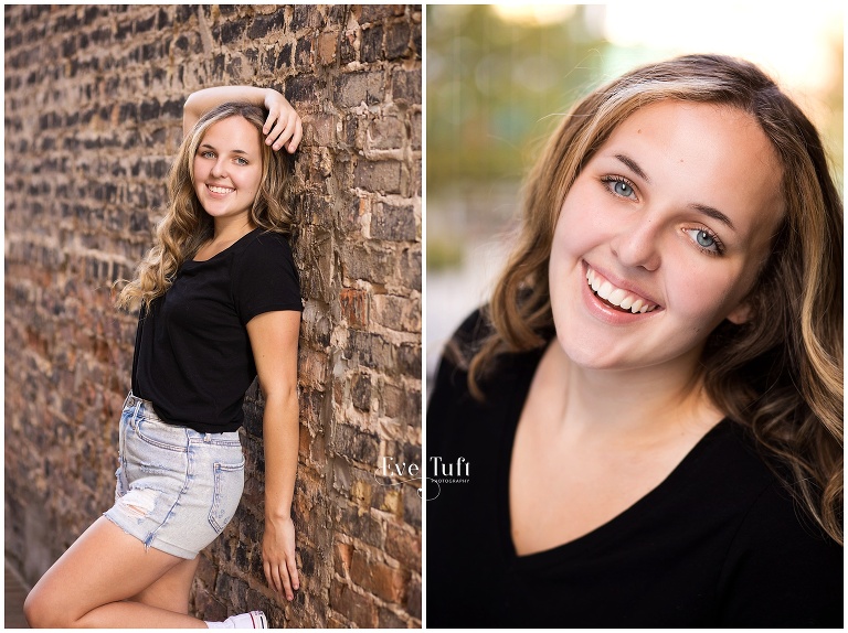 A beautiful girl laughs outside for her portrait session | Senior Photographers in Midland, Michigan