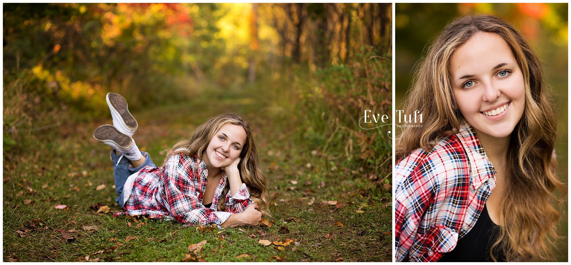 A teen girl lies in the grass outside at the Nature Center | Midland, Michigan Senior Photographers
