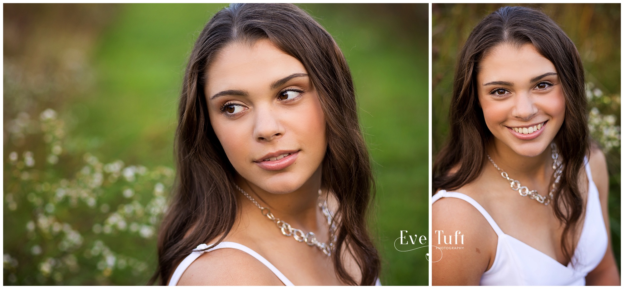 Picture-perfect teenager sits in the grass with wildflowers in the background | Senior Photographers in Midland, MI