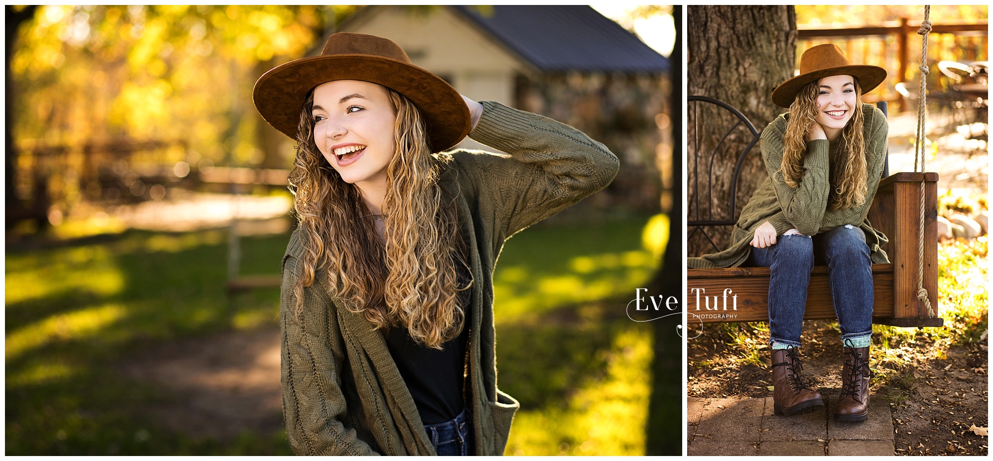 A beautiful teen holds onto her hat outside near a barn | Senior Photographers in Midland, MI