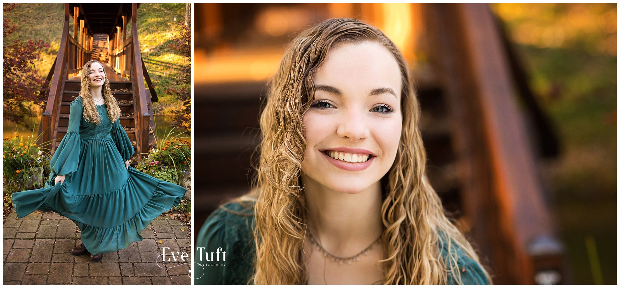 A beautiful teen twirls by a bridge outside at Crooked River Weddings in Gladwin | Best Michigan Senior Photographers