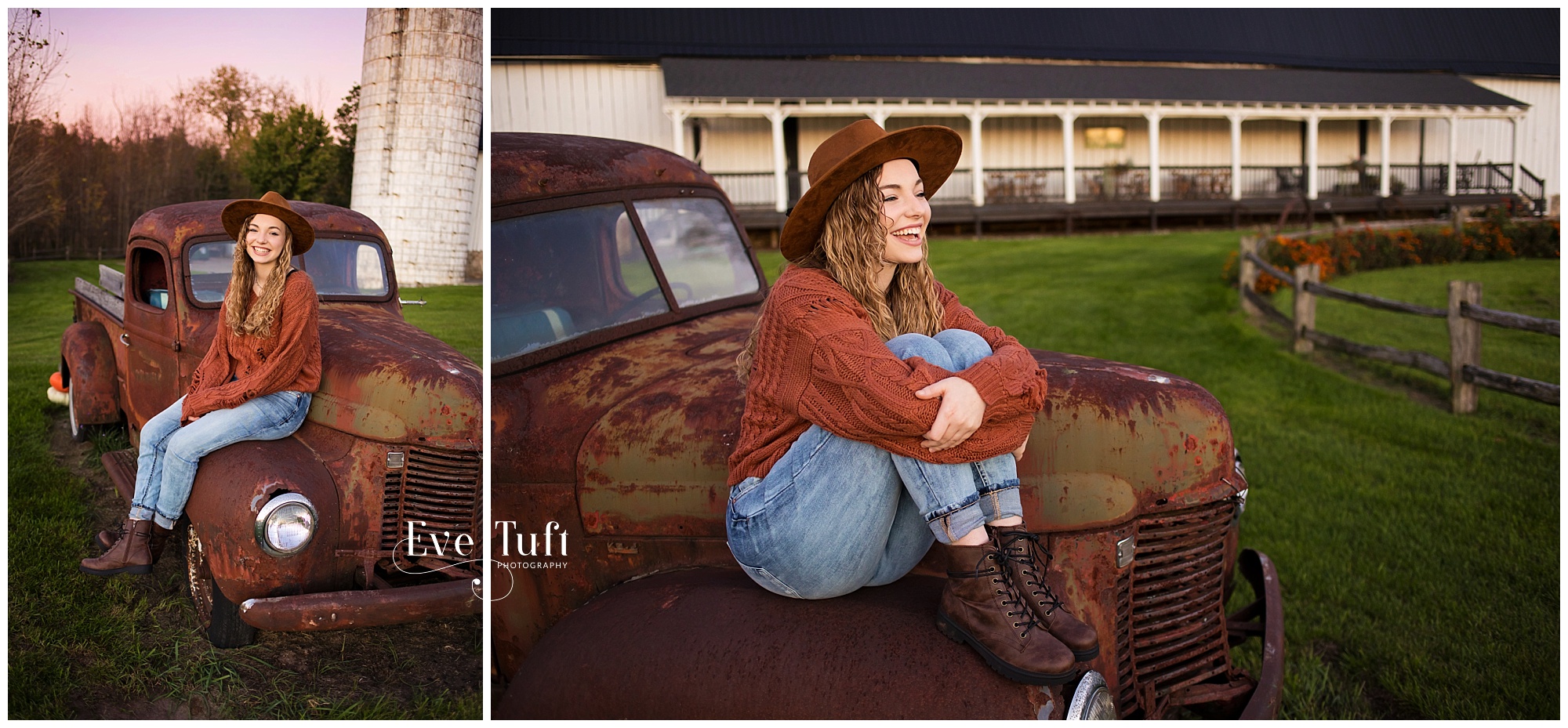 A beautiful teen sits on a rusty truck at Crooked River in Gladwin, MI | Senior Photographer