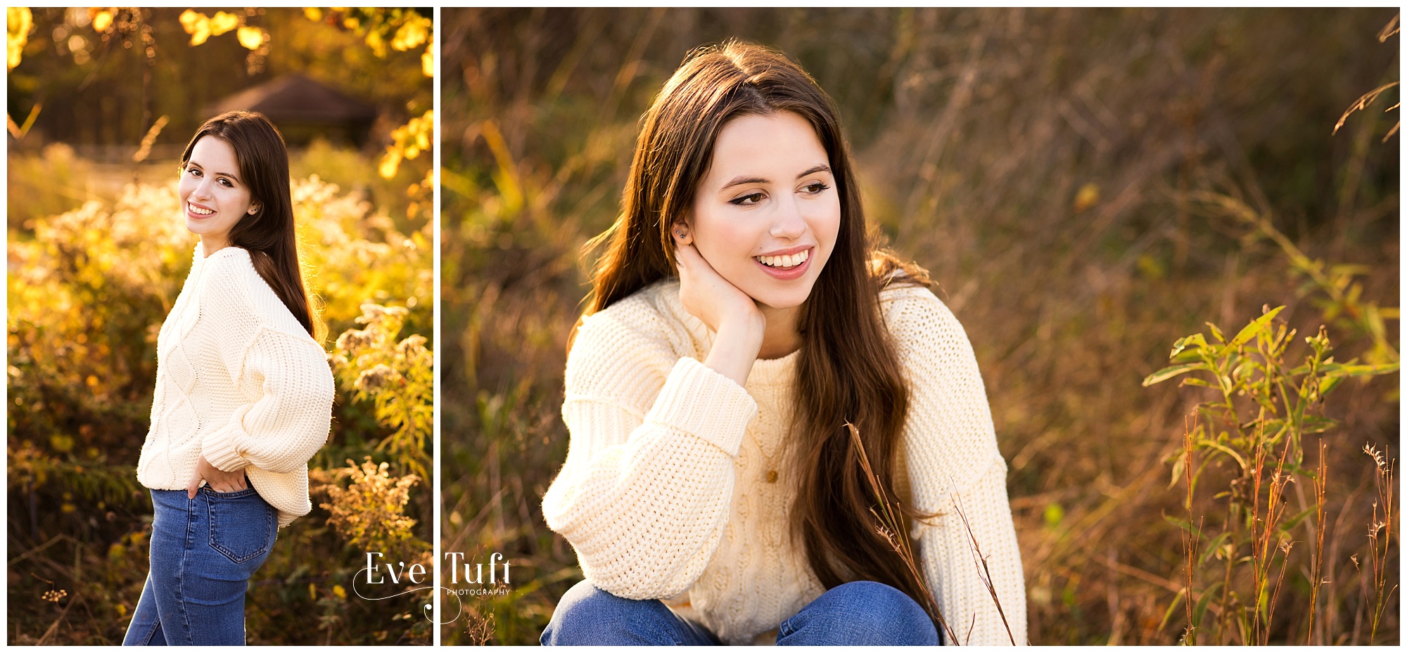 A teen sits down in the grass outside for her senior session | Photographers in Midland, MI