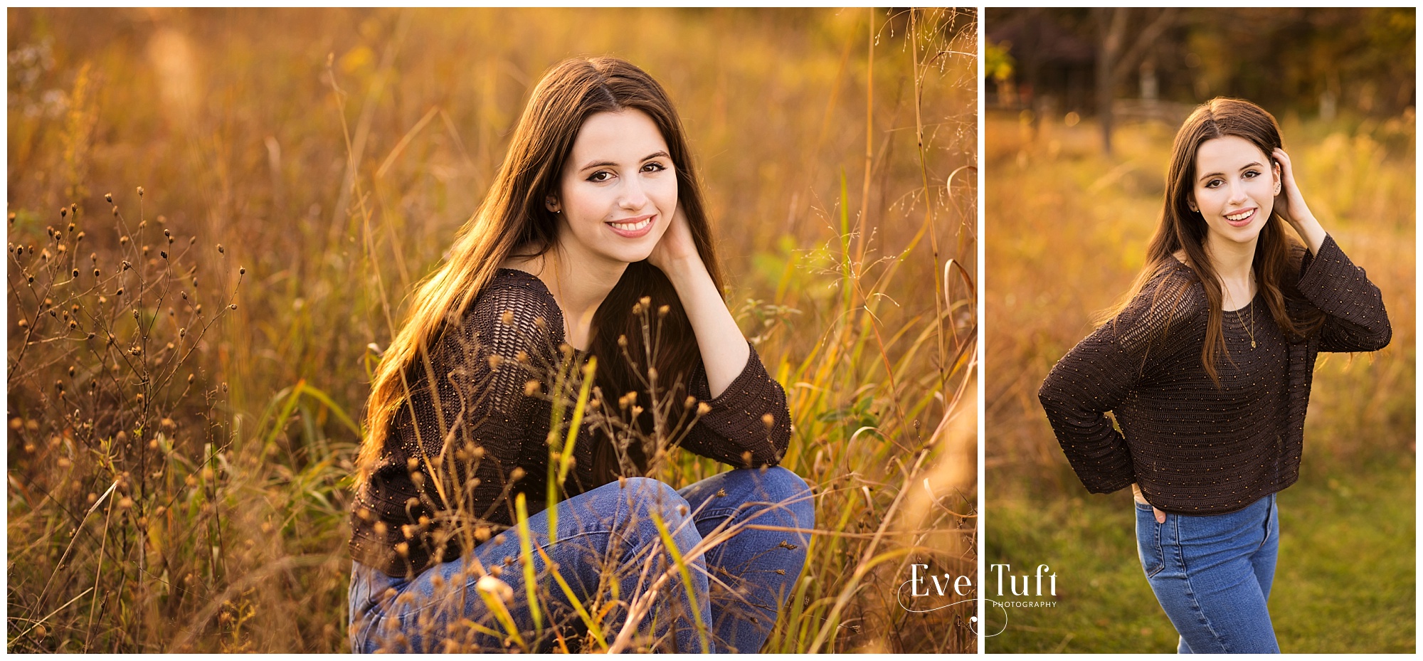 A senior sits in the grass in the fall outside | High School Photographer in Midland, MI