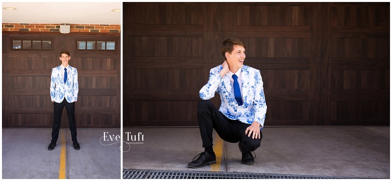 A senior guy poses downtown for his session in a suit in Downtown | Midland, MI photographers
