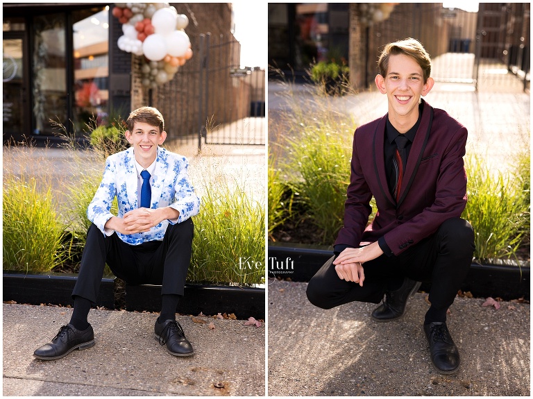 Two senior brothers sit outside on a curb for their session | Portrait Photographer in Michigan