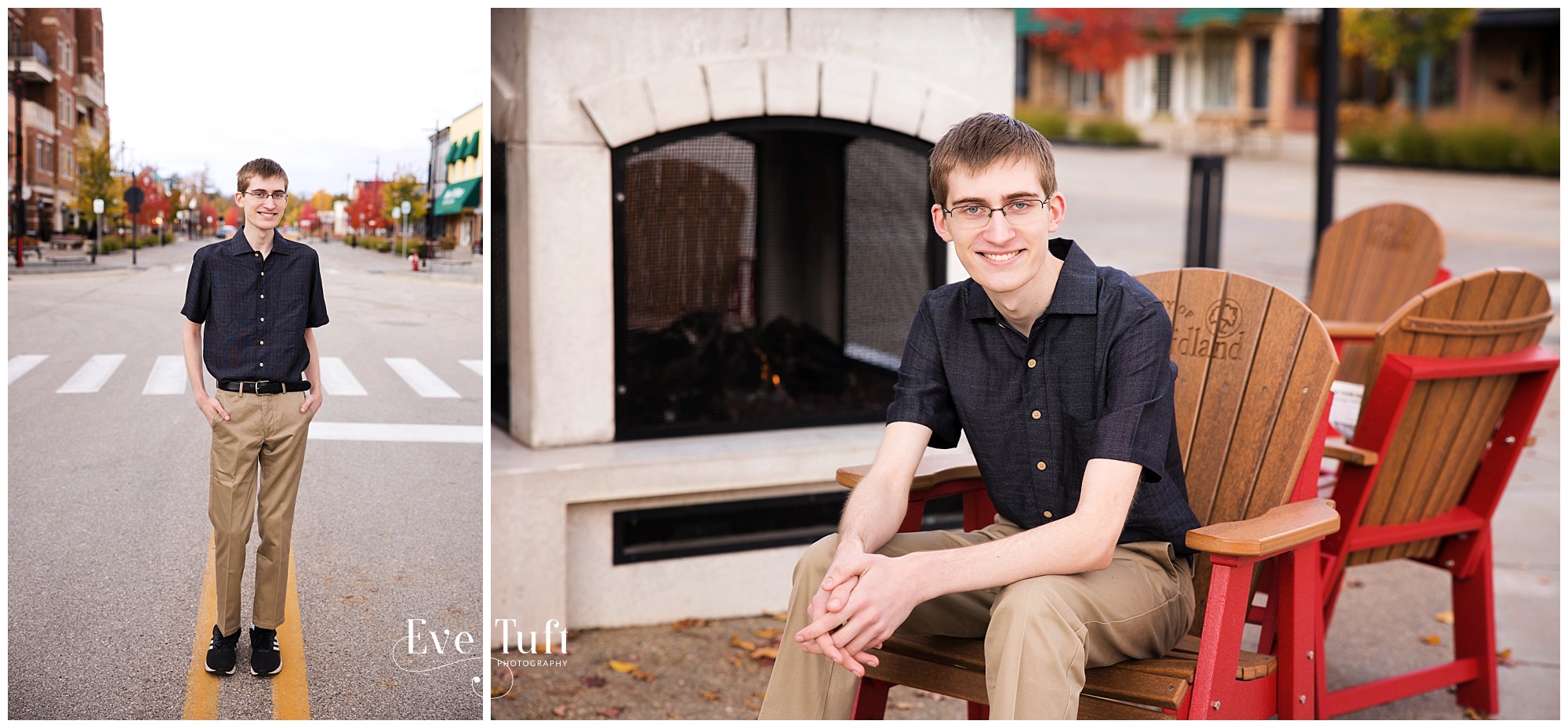 A teen stands outside in the street for his urban downtown session | Last Senior of 2021 | Photographer in Michigan