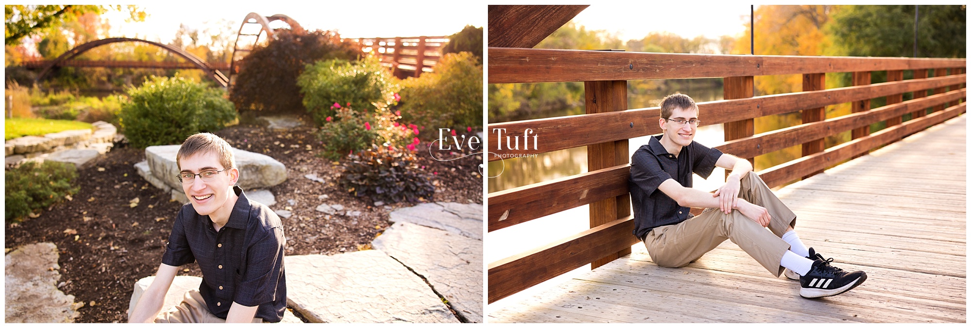 A teenager sits on the Tridge in Midland, MI | Senior Pictures