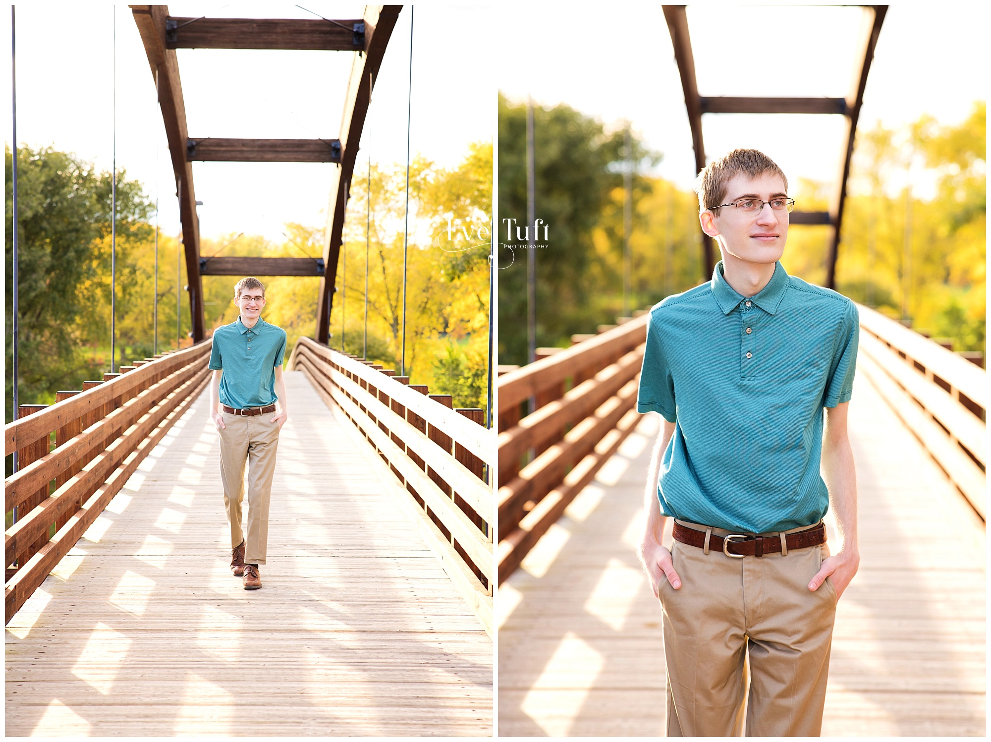 A teen walks along a bridge outside in Midland, MI | Photographers Near Me