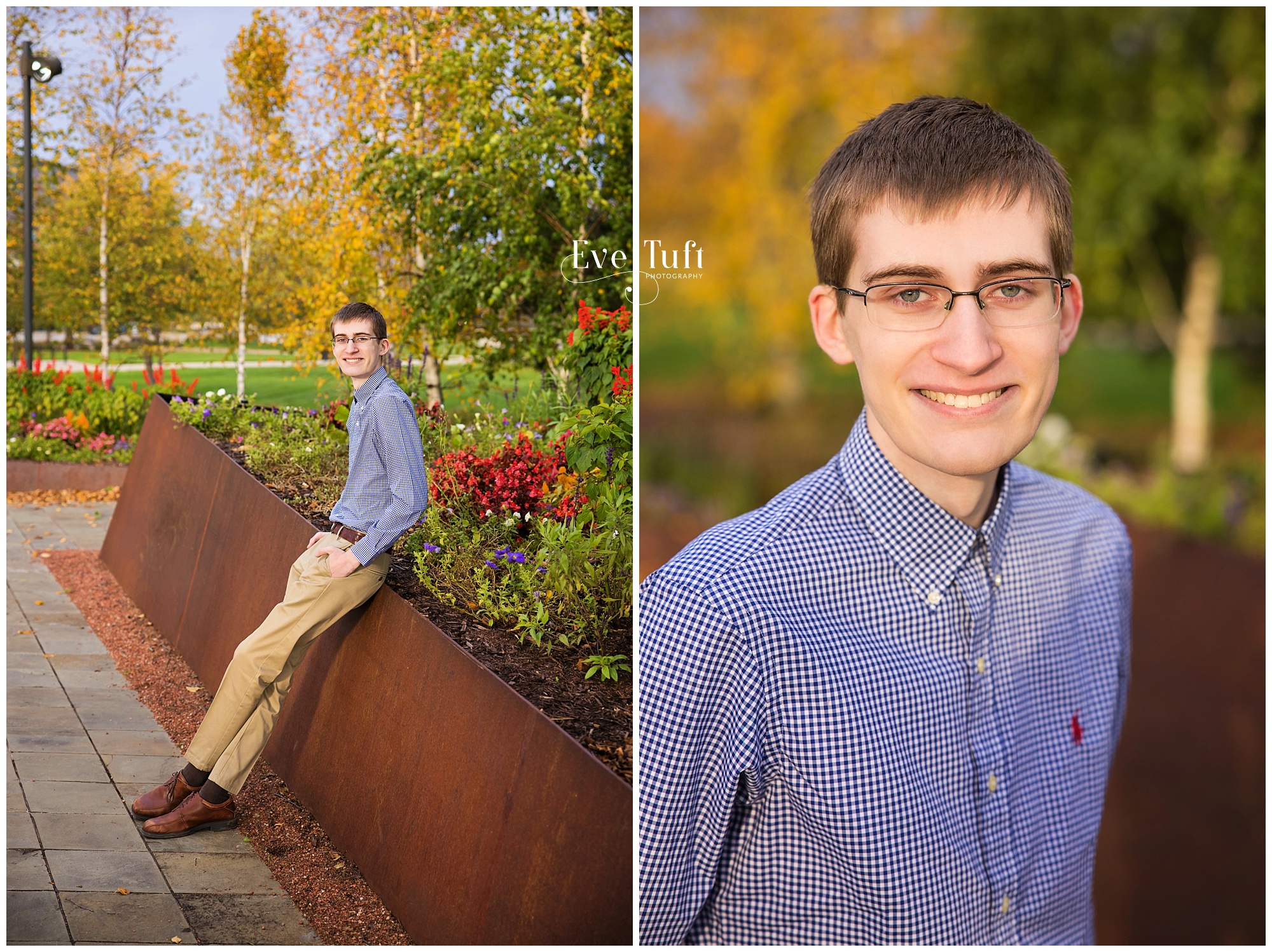 A teen leans against a garden wall outside for his session | Pictures in Midland, Michigan