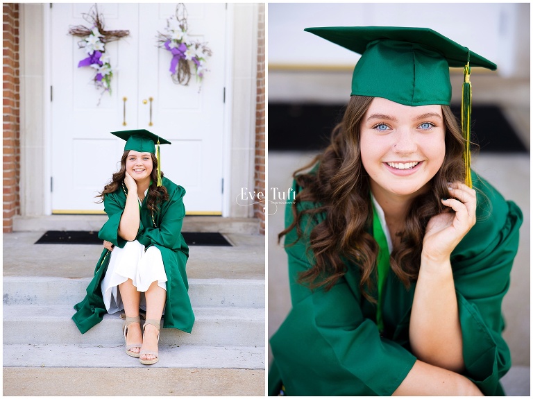 A senior girl sits on stairs for her graduation pictures | High School Photographer in Michigan