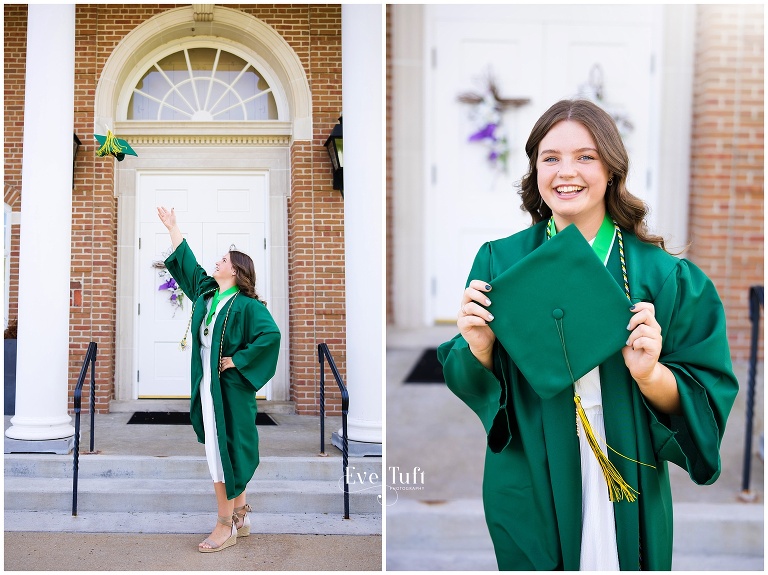 A teen throws her grad cap up in the air outside | Graduation photographer in Midland, MI